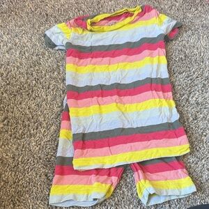 Kickee Pants Girls' Striped Short Sleeve Pajama Set in Pink, Yellow & Gray
